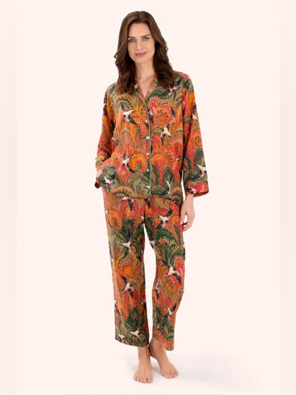 Powder UK Marbled Swallows pajamas/long sleeve&pant-viscose-NWT